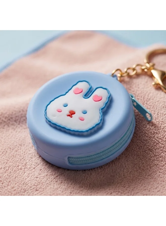 Mobcos Blue Rabbit MOBCOS Mini Pouch Keychain – Cute Round Zipper Coin Purse & Multipurpose Mini Storage Bag with Keyring for Coins, Cash, Keys and Small Essentials | Blue Rabbit  | Best Price UAE