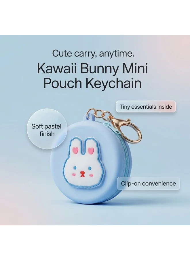 Mobcos Blue Rabbit MOBCOS Mini Pouch Keychain – Cute Round Zipper Coin Purse & Multipurpose Mini Storage Bag with Keyring for Coins, Cash, Keys and Small Essentials | Blue Rabbit  | Best Price UAE
