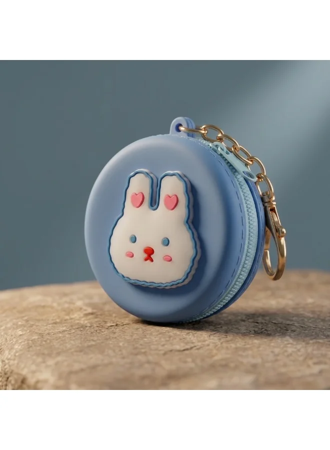 Mobcos Blue Rabbit MOBCOS Mini Pouch Keychain – Cute Round Zipper Coin Purse & Multipurpose Mini Storage Bag with Keyring for Coins, Cash, Keys and Small Essentials | Blue Rabbit  | Best Price UAE