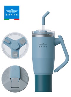 Brave 40oz (1200ml) Stainless Steel Insulated Tumbler with 180° Rotating Handle and Lid with Straw, 100% Leak Proof Travel Coffee Mug, Double Wall Vacuum Insulated Tumbler, Keeps Drinks Cold for 24 Hours or Hot for 12 Hours, BPA Free, Durable, Reusable, Cup Holder Friendly, Large Coffee Mug and Water Bottle for Hot and Cold Drinks, Perfect for Office, Travel, Gym (Blue)  - Image 1