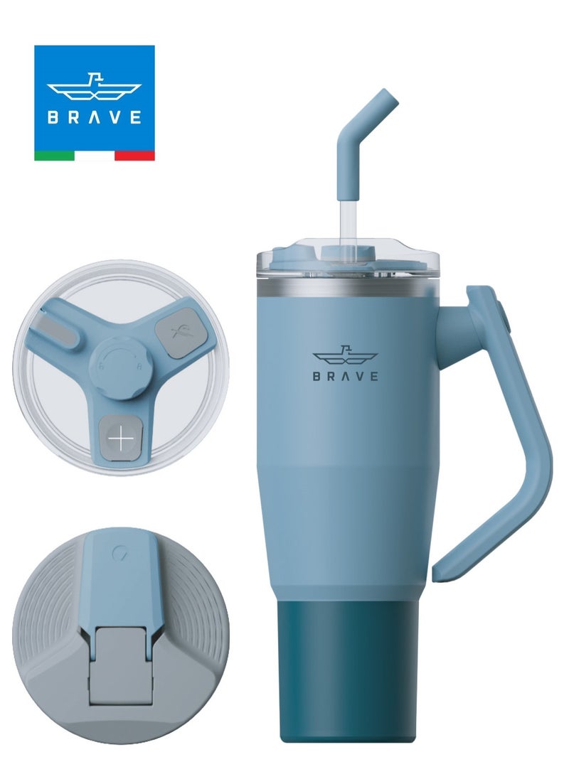 Brave 40oz (1200ml) Stainless Steel Insulated Tumbler with 180° Rotating Handle and Lid with Straw, 100% Leak Proof Travel Coffee Mug, Double Wall Vacuum Insulated Tumbler, Keeps Drinks Cold for 24 Hours or Hot for 12 Hours, BPA Free, Durable, Reusable, Cup Holder Friendly, Large Coffee Mug and Water Bottle for Hot and Cold Drinks, Perfect for Office, Travel, Gym (Blue)  - Image 1