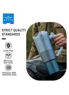 Brave 40oz (1200ml) Stainless Steel Insulated Tumbler with 180° Rotating Handle and Lid with Straw, 100% Leak Proof Travel Coffee Mug, Double Wall Vacuum Insulated Tumbler, Keeps Drinks Cold for 24 Hours or Hot for 12 Hours, BPA Free, Durable, Reusable, Cup Holder Friendly, Large Coffee Mug and Water Bottle for Hot and Cold Drinks, Perfect for Office, Travel, Gym (Blue)  - Image 2