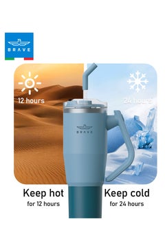 Brave 40oz (1200ml) Stainless Steel Insulated Tumbler with 180° Rotating Handle and Lid with Straw, 100% Leak Proof Travel Coffee Mug, Double Wall Vacuum Insulated Tumbler, Keeps Drinks Cold for 24 Hours or Hot for 12 Hours, BPA Free, Durable, Reusable, Cup Holder Friendly, Large Coffee Mug and Water Bottle for Hot and Cold Drinks, Perfect for Office, Travel, Gym (Blue)  - Image 3