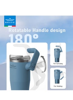 Brave 40oz (1200ml) Stainless Steel Insulated Tumbler with 180° Rotating Handle and Lid with Straw, 100% Leak Proof Travel Coffee Mug, Double Wall Vacuum Insulated Tumbler, Keeps Drinks Cold for 24 Hours or Hot for 12 Hours, BPA Free, Durable, Reusable, Cup Holder Friendly, Large Coffee Mug and Water Bottle for Hot and Cold Drinks, Perfect for Office, Travel, Gym (Blue)  - Image 4