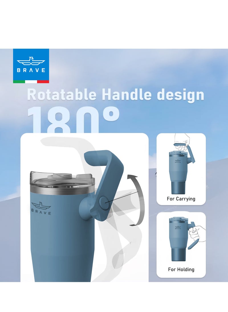 Brave 40oz (1200ml) Stainless Steel Insulated Tumbler with 180° Rotating Handle and Lid with Straw, 100% Leak Proof Travel Coffee Mug, Double Wall Vacuum Insulated Tumbler, Keeps Drinks Cold for 24 Hours or Hot for 12 Hours, BPA Free, Durable, Reusable, Cup Holder Friendly, Large Coffee Mug and Water Bottle for Hot and Cold Drinks, Perfect for Office, Travel, Gym (Blue)  - Image 4
