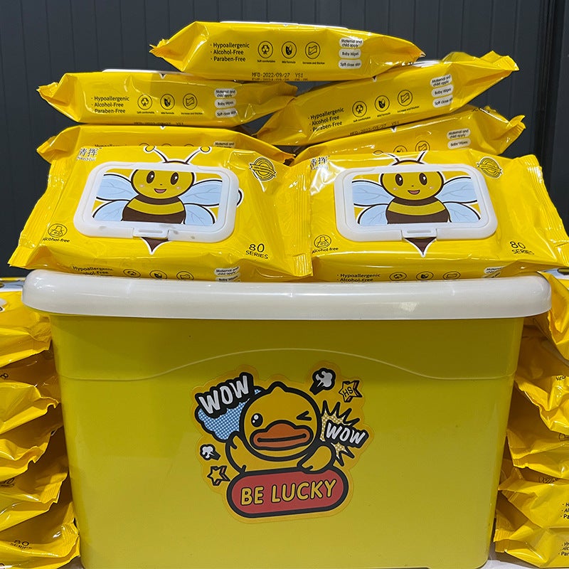 Factory Small Yellow Duck Wipes Small Bee Baby Wipes Hand Mouth Available Large Bag 80 Series With Lid - Image 3