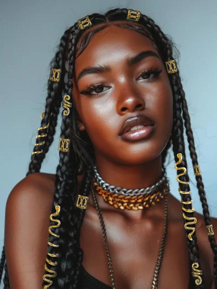 TEBIEKOY 26pcs Gold Hair Accessories for Women Loc Hair Jewelry for Braids Metal Dreadlock Beads Set Snake Hair Clips Decoration Gold - Image 5
