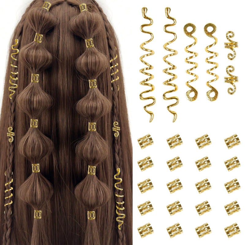 TEBIEKOY 26pcs Gold Hair Accessories for Women Loc Hair Jewelry for Braids Metal Dreadlock Beads Set Snake Hair Clips Decoration Gold - Image 1
