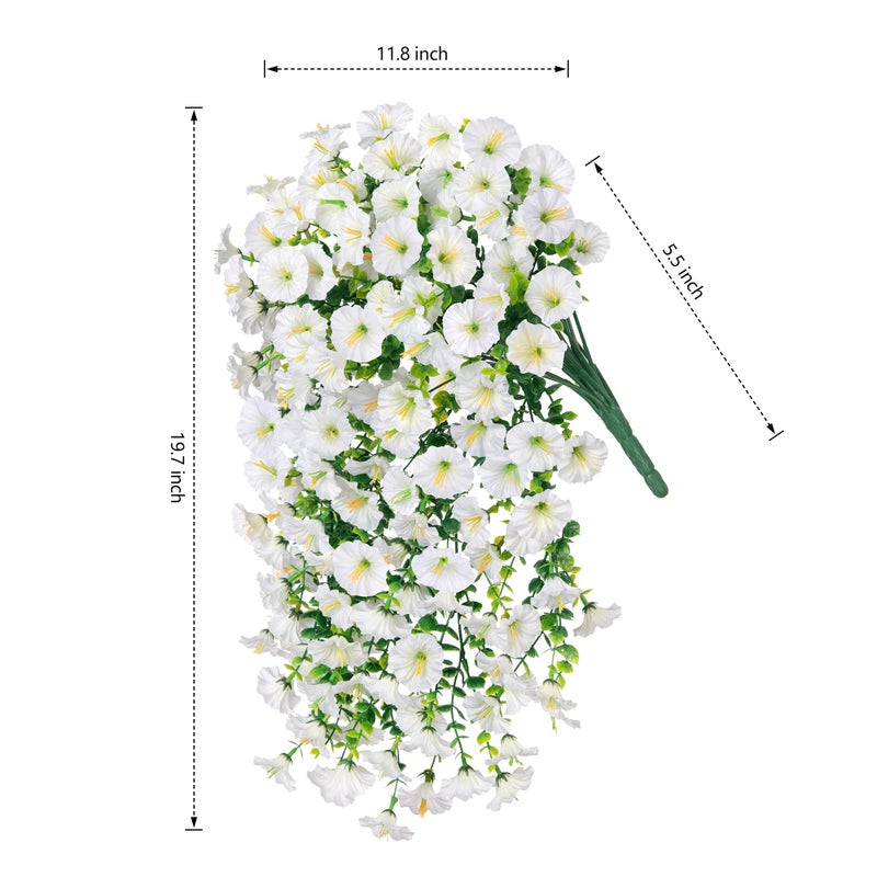 HyeFlora Artificial Faux Hanging Flowers Plants for Outdoor Decor,2 PCS Fake Silk Morning Glory with Eucalyptus UV Resistant Realistic Trailing Vines for Wall Home Porch Patio Balcony Yard Indoor Decor,White - Image 3
