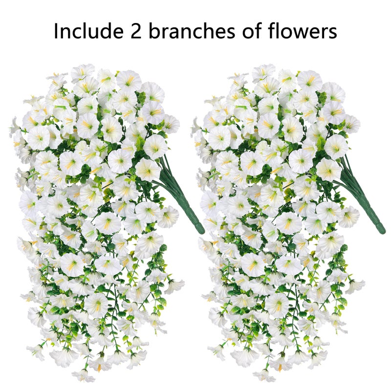 HyeFlora Artificial Faux Hanging Flowers Plants for Outdoor Decor,2 PCS Fake Silk Morning Glory with Eucalyptus UV Resistant Realistic Trailing Vines for Wall Home Porch Patio Balcony Yard Indoor Decor,White - Image 4