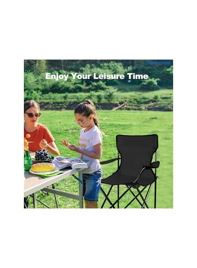 DAYONG Portable Folding Camping Chair With Armrests, Oxford Cloth Backrest Beach Chair With Cup Holder And Carry Bag, Outdoor Fishing Chair, Can Support 130Kg (Black) - Image 2