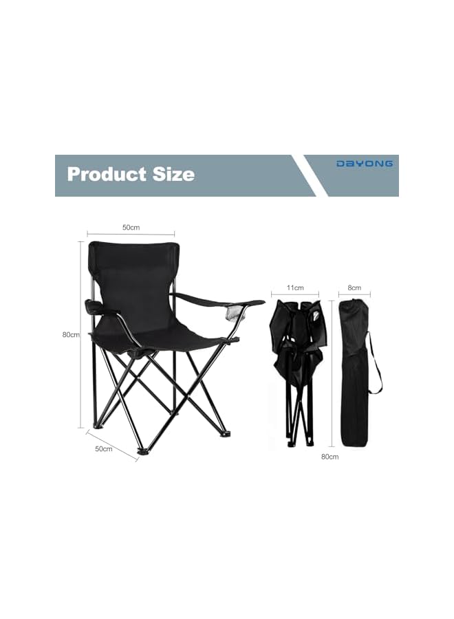 DAYONG Portable Folding Camping Chair With Armrests, Oxford Cloth Backrest Beach Chair With Cup Holder And Carry Bag, Outdoor Fishing Chair, Can Support 130Kg (Black) - Image 3