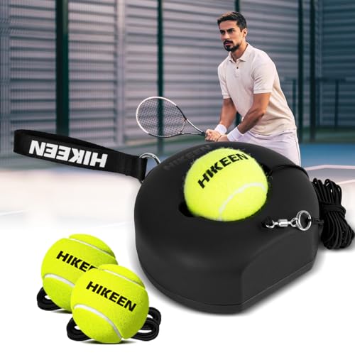 Hikeen Premium Tennis Trainer Rebound with Metal Base,Portable Solo Tennis Trainer Set with 3 Highly Elastic String Balls,Tennis Practice Equipment for Adult Kids an Beginners - Black - Image 1