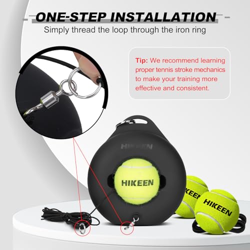 Hikeen Premium Tennis Trainer Rebound with Metal Base,Portable Solo Tennis Trainer Set with 3 Highly Elastic String Balls,Tennis Practice Equipment for Adult Kids an Beginners - Black - Image 5