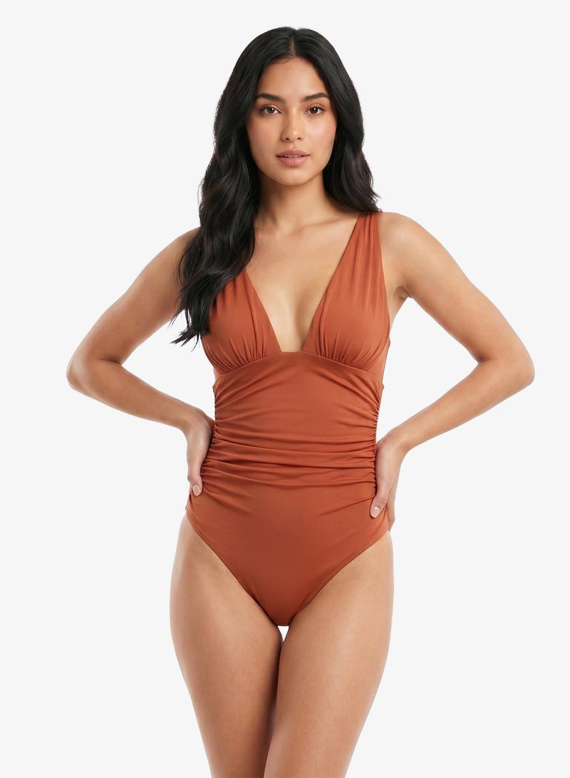 GUESS V-Neck High Leg Swimsuit - Image 1