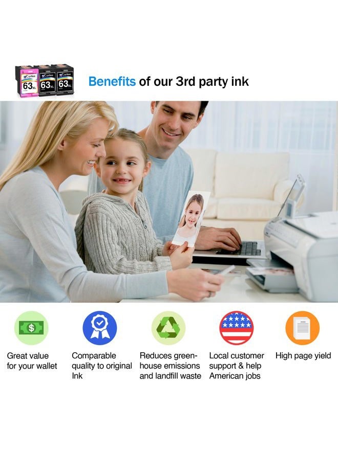 Cartlee 3 خراطيش حبر معاد تصنيعها 63XL 63 XL عالية الإنتاجية لطابعات Envy 4512 4520 DeskJet 3632 2130 1110 1111 1112 2132 3630 3634 3636 3637 OfficeJet 3830 3833 4650 4655 (أسود وملون) - Image 2