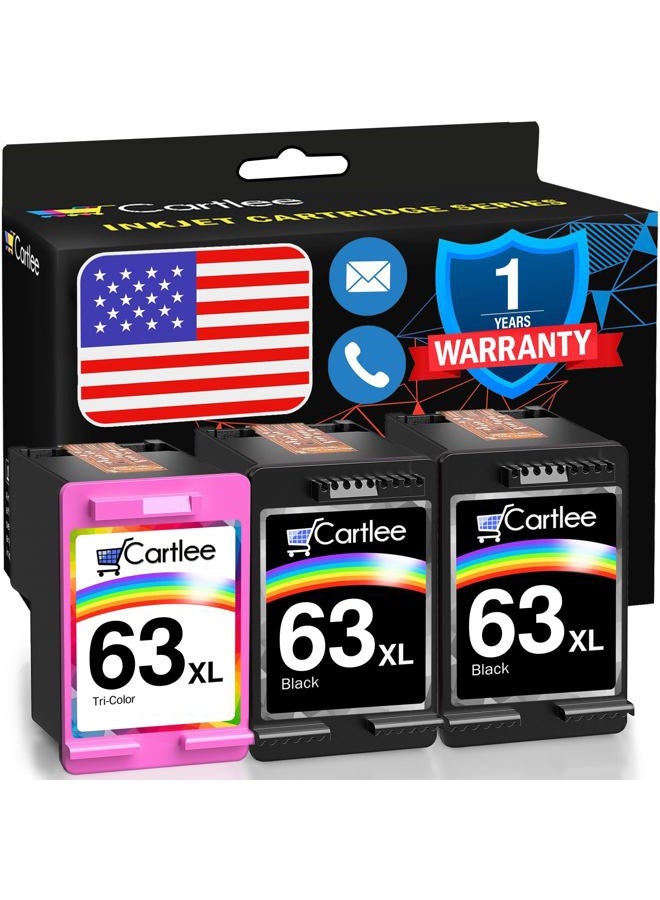 3 Remanufactured 63XL 63 XL High Yield Ink Cartridges for Envy 4512 4520 DeskJet 3632 2130 1110 1111 1112 2132 3630 3634 3636 3637 OfficeJet 3830 3833 4650 4655 4652 Printer (Black and Color)