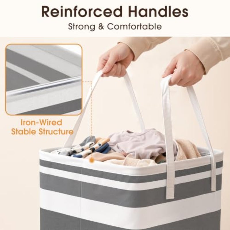 2 Pack Large Laundry Baskets, Waterproof, Freestanding Laundry Hampers, Collapsible Clothes Hamper with Reinforced Handles in Laundry Room, College Dorm, Bathroom, Bedroom,x2 - Image 2
