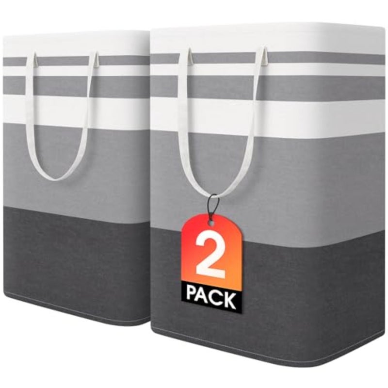 2 Pack Large Laundry Baskets, Waterproof, Freestanding Laundry Hampers, Collapsible Clothes Hamper with Reinforced Handles in Laundry Room, College Dorm, Bathroom, Bedroom,x2 - Image 1