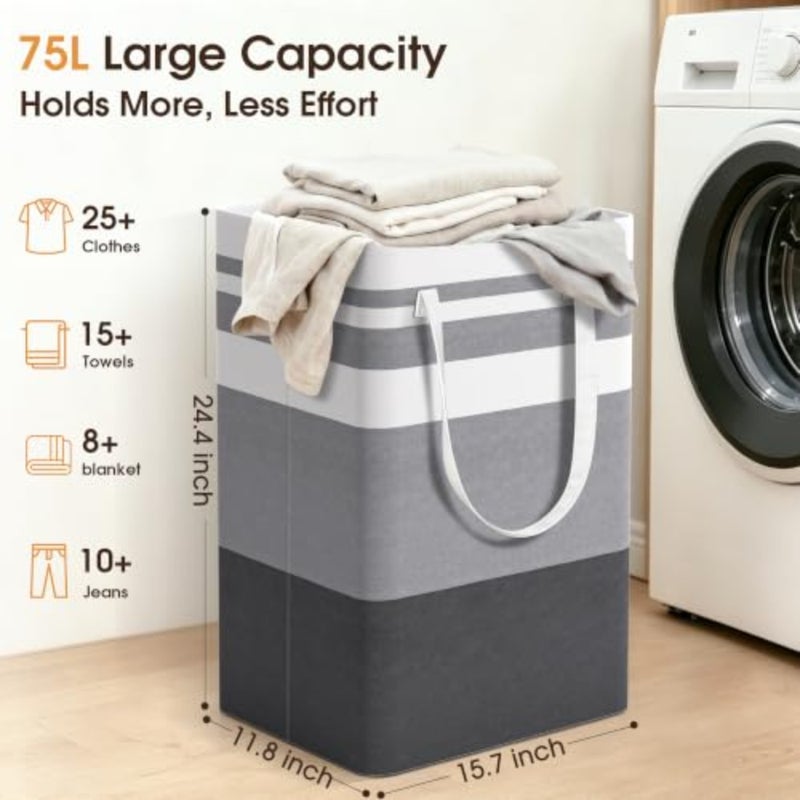 2 Pack Large Laundry Baskets, Waterproof, Freestanding Laundry Hampers, Collapsible Clothes Hamper with Reinforced Handles in Laundry Room, College Dorm, Bathroom, Bedroom,x2 - Image 3