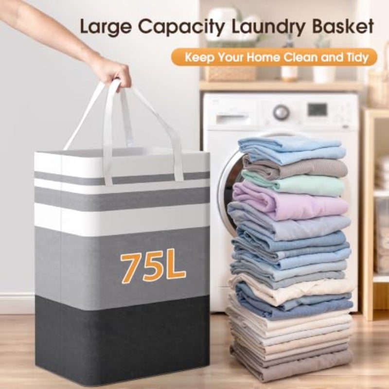 2 Pack Large Laundry Baskets, Waterproof, Freestanding Laundry Hampers, Collapsible Clothes Hamper with Reinforced Handles in Laundry Room, College Dorm, Bathroom, Bedroom,x2 - Image 5