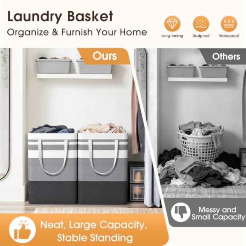 2 Pack Large Laundry Baskets, Waterproof, Freestanding Laundry Hampers, Collapsible Clothes Hamper with Reinforced Handles in Laundry Room, College Dorm, Bathroom, Bedroom,x2 - Image 4