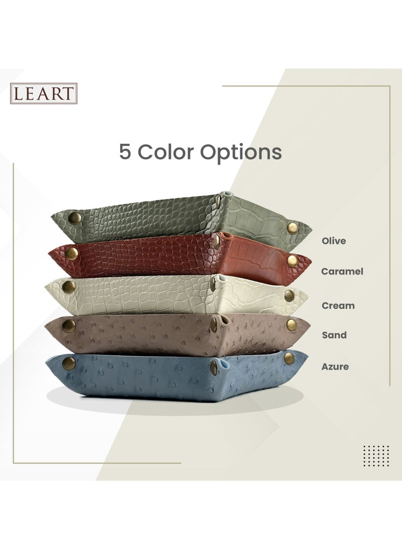 LeArt Leather Valet Tray - Small & Compact Catchall Tray | Desk, Bedside, Home Entrance Entryway Organizer | Leather Tray for Keys, Coins, Stationary, Jewellery (Cream | Crocodile Texture)  - Image 5