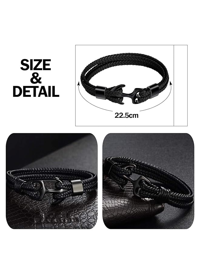 erorex Unisex Handmade Bracelet Multilayer Black Braided Bracelet Vintage Anchor Cuff Bracelet Cuff Wrap Rope Wristband Friendship Bracelet For Men And Women - Image 5