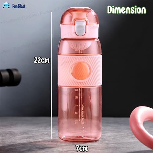 FunBlast Stylish Water Bottle 600 ML - Unbreakable, Anti-Leak Proof, Durable, BPA Free, Non-Toxic for Home, Office, Gym, Trekking (Pink) - Image 2