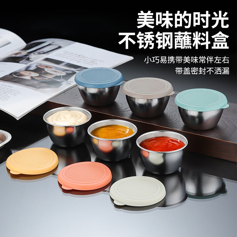 Mini Stainless Steel Cartoon Bear Dipping Sauce Dish with Lid - Image 3
