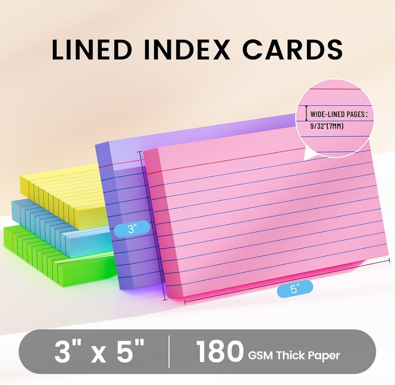 Ciphyfee Index Cards 3x5 Inch, 500sheets, Flash Cards,Ruled Lined Colored Note Cards Paper For Studying, Schools Supplies, College, Office And Home Organization, Note Taking Supplies - Image 2