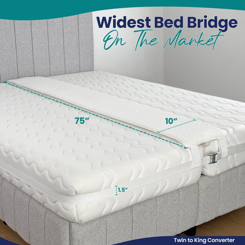 EPHEDORA 10" Extra Wide Bed Bridge Twin to King Converter Kit - Split King Gap Filler for Adjustable Bed - Mattress Connector & Gap Filler for Bed - Heavy Duty Metal Buckle Strap - 25D Memory Foam - Image 4