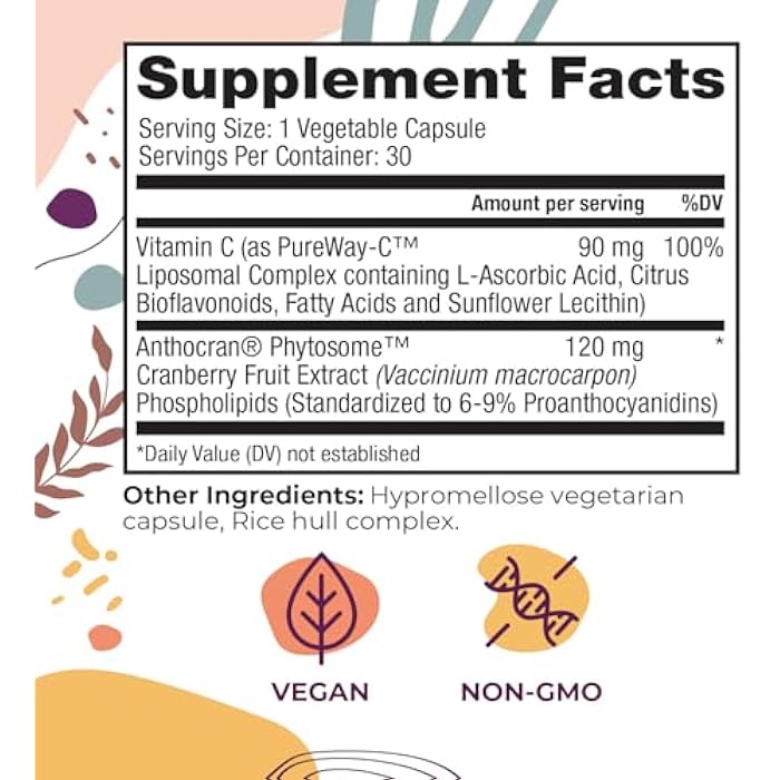 Body Kitchen Urinary Tract Shield with Anthocran Phytosome Cranberry Extract and Liposomal Vitamin C, Supports Bladder and Kidney Health, 30 Capsules - Image 2
