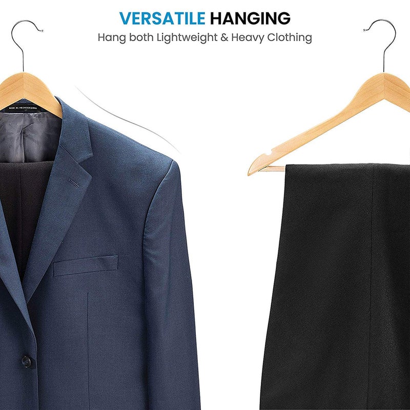 ZEPOLI Coat Hanger Wide Shoulder Wooden Hangers with Non Slip Pants Bar Smooth Finish Solid Wood Coat Hanger 360 Swivel Hook Dress Jacket Heavy Hangers Pack of 6 Regular Hanger - Image 5
