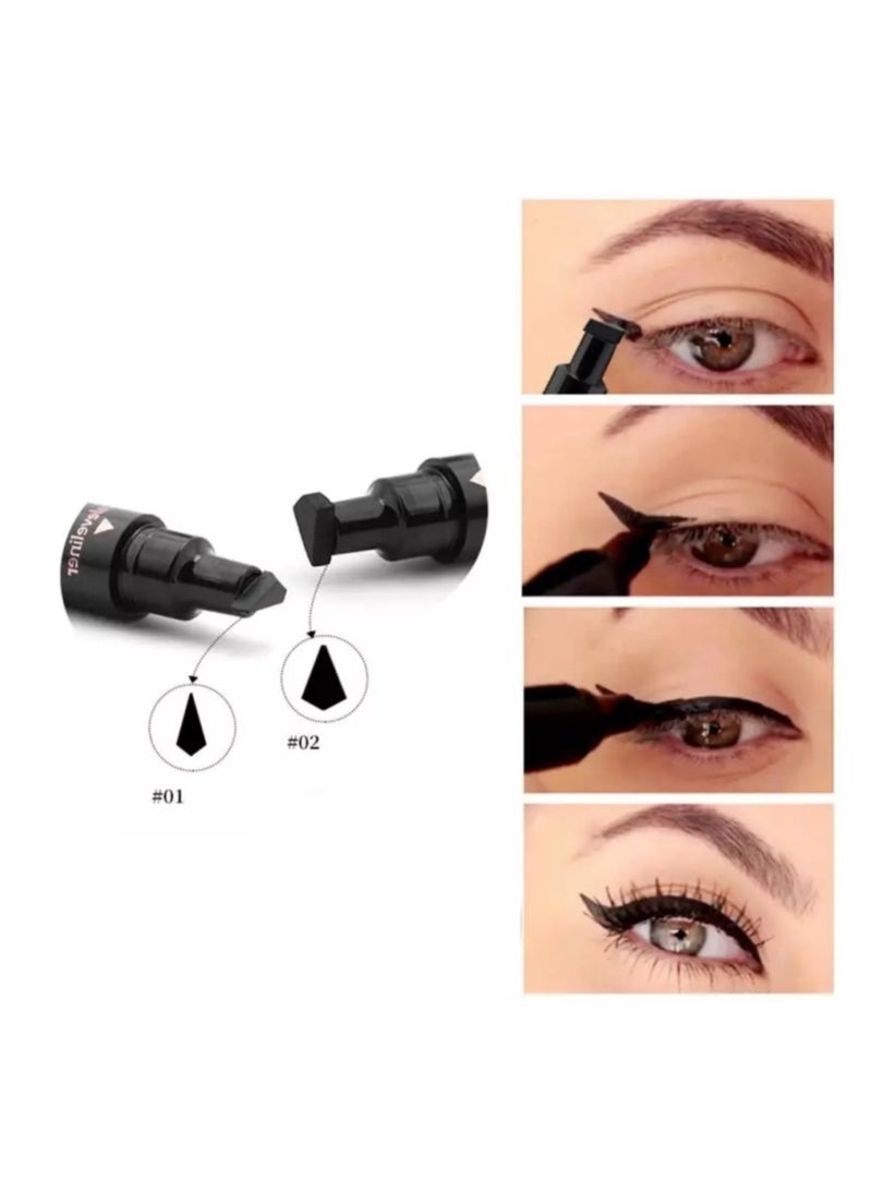 هاندايان طقم قلم تحديد العيون مزدوج الأطراف بغطاء إغلاق أسود + قلم حواجب مضاد للماء ومزود بـ 4 رؤوس للرسم بدقة 5 - Image 3