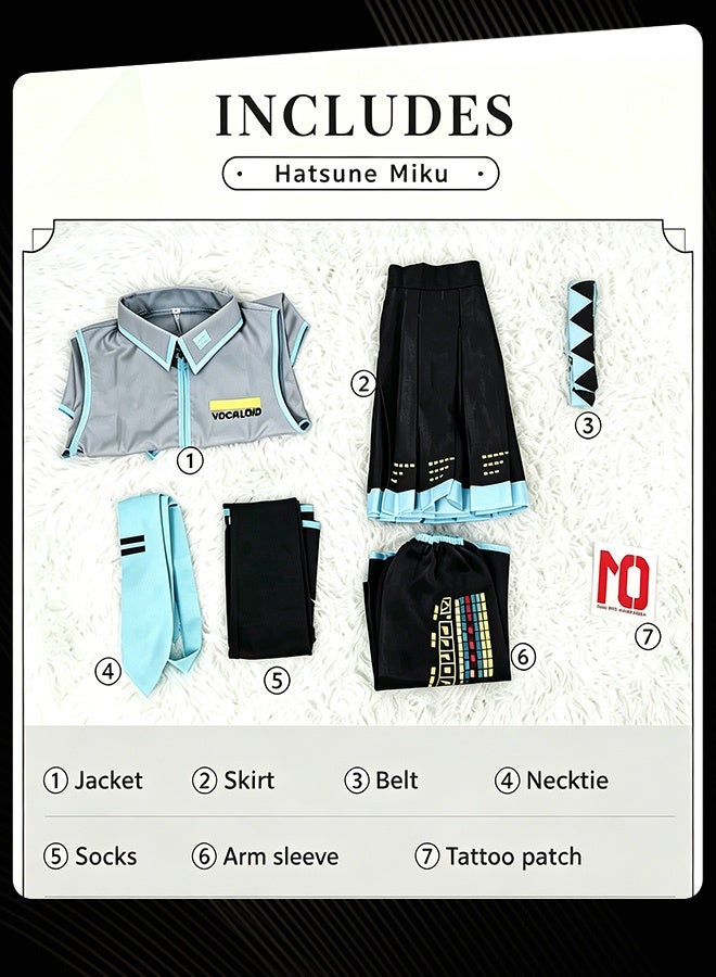 Joychic Girls Summer Sleeveless Top Necktie Pleated Skirt Belt Arm Sleeves Socks and Tattoo Sticker for Stage Performance Hatsune Miku Cosplay Set - Image 4