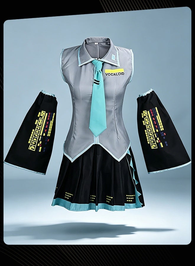 Joychic Girls Summer Sleeveless Top Necktie Pleated Skirt Belt Arm Sleeves Socks and Tattoo Sticker for Stage Performance Hatsune Miku Cosplay Set - Image 5