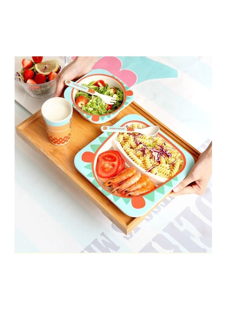 Generic High Quality EcoFriendly Reusable Bamboo Fiber Kids Dinner Plates Set of 5 (MultiColour)  - Image 3