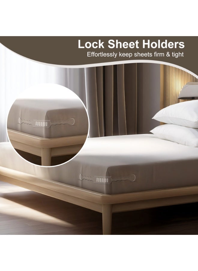 كادراما حامل ملاءات سرير بقفل مكون من 4 قطع - حامل ملاءات سرير بزاوية مفتوحة مع شرائط قفل، لا مزيد من الملاءات الفضفاضة، ملاءات سرير آمنة، أحزمة ملاءات السرير، تناسب جميع أنواع الملاءات وأحجام المراتب، مادة ABS ذات مرونة عالية، سهلة التركيب، تضمن نومًا سليمًا (أبيض) - Image 2