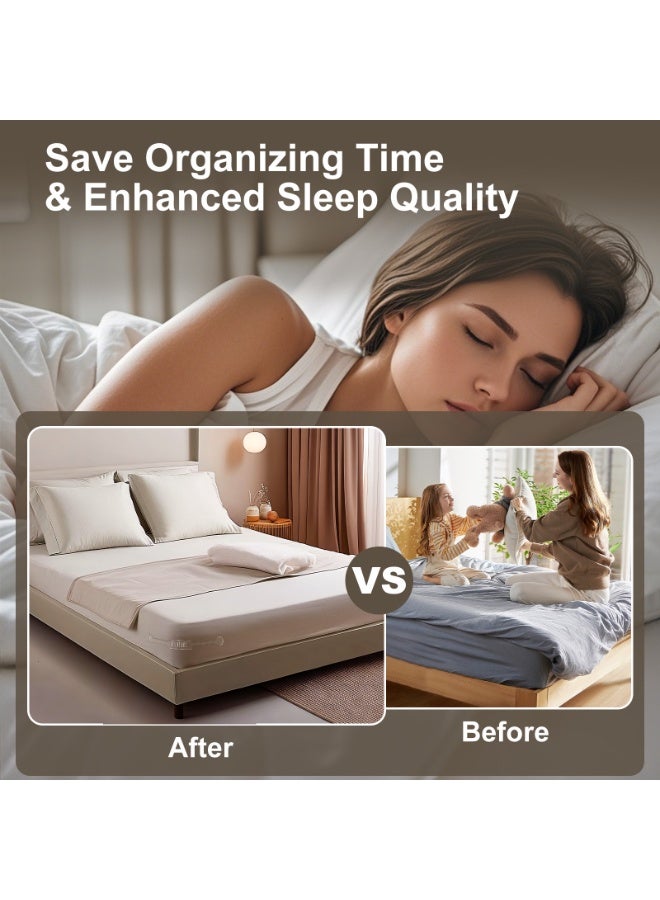 كادراما حامل ملاءات سرير بقفل مكون من 4 قطع - حامل ملاءات سرير بزاوية مفتوحة مع شرائط قفل، لا مزيد من الملاءات الفضفاضة، ملاءات سرير آمنة، أحزمة ملاءات السرير، تناسب جميع أنواع الملاءات وأحجام المراتب، مادة ABS ذات مرونة عالية، سهلة التركيب، تضمن نومًا سليمًا (أبيض) - Image 5