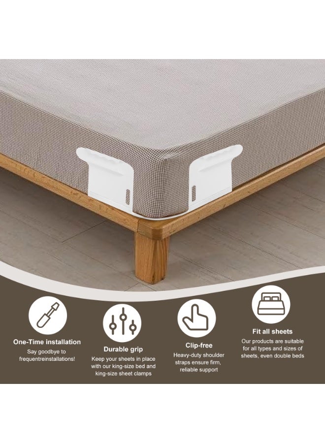 كادراما حامل ملاءات سرير بقفل مكون من 4 قطع - حامل ملاءات سرير بزاوية مفتوحة مع شرائط قفل، لا مزيد من الملاءات الفضفاضة، ملاءات سرير آمنة، أحزمة ملاءات السرير، تناسب جميع أنواع الملاءات وأحجام المراتب، مادة ABS ذات مرونة عالية، سهلة التركيب، تضمن نومًا سليمًا (أبيض) - Image 4