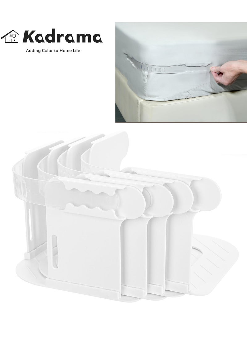 كادراما حامل ملاءات سرير بقفل مكون من 4 قطع - حامل ملاءات سرير بزاوية مفتوحة مع شرائط قفل، لا مزيد من الملاءات الفضفاضة، ملاءات سرير آمنة، أحزمة ملاءات السرير، تناسب جميع أنواع الملاءات وأحجام المراتب، مادة ABS ذات مرونة عالية، سهلة التركيب، تضمن نومًا سليمًا (أبيض) - Image 1