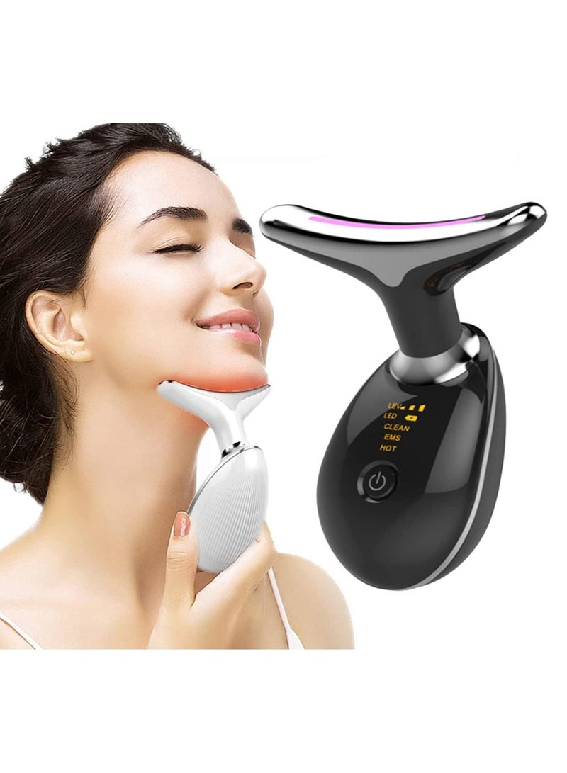 أكاليكس جهاز تدليك الوجه والرقبة، جهاز تجميل الوجه والرقبة، أداة متعددة الوظائف للعناية ببشرة الوجه، لمكافحة الشيخوخة، ورفع وشد البشرة المترهلة، روتين العناية في المنزل (أسود) - Image 1