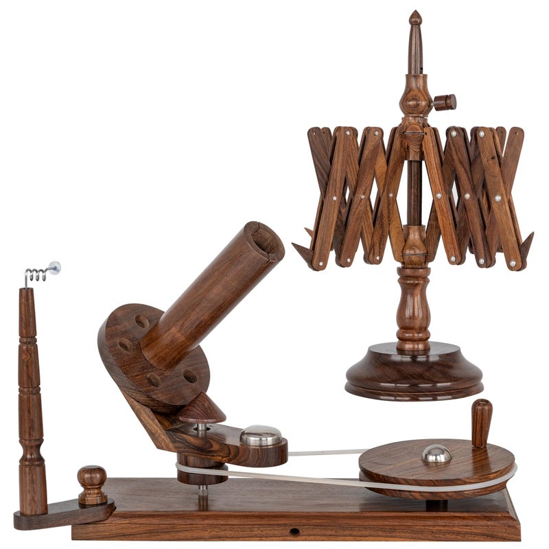 Inanosa Handcrafted Jumbo Yarn Winder for Crocheting Set  Yarn Ball Winder Large Capacity with AntiSlip Foam Base Perfect Yarn Winder and Swift for All Yarn Types  Rosewood Winder  Swift