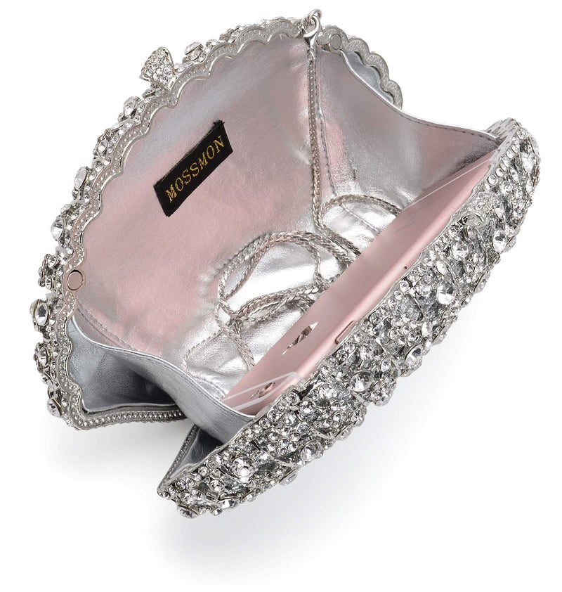 Mossmon Crystal Clutch Women Luxury Rhinestone Evening Bag (Silver) - Image 5