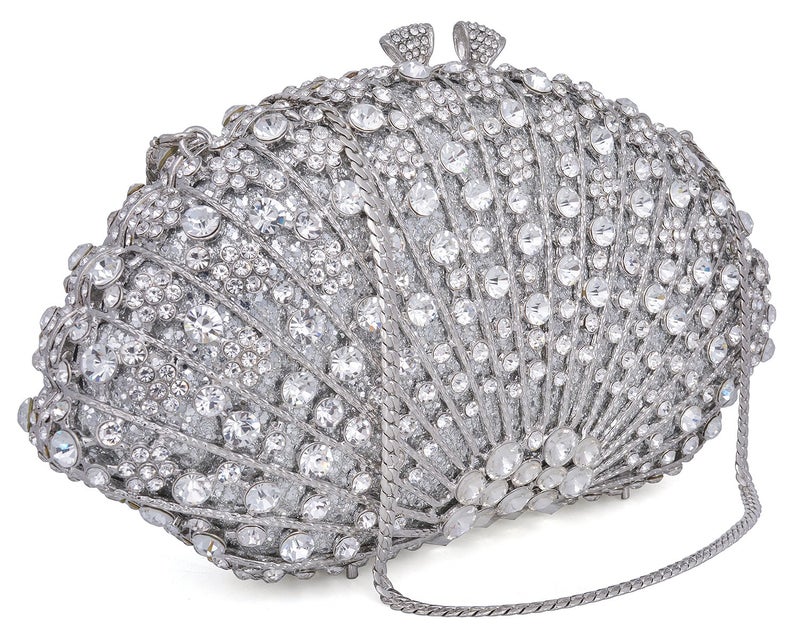 Mossmon Crystal Clutch Women Luxury Rhinestone Evening Bag (Silver) - Image 3