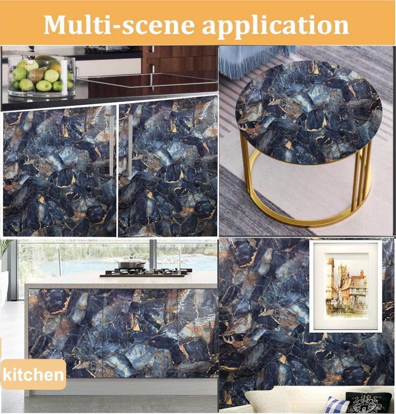 Elton Premium Blue Marble Gloss Marble Furniture Film Interior Film Wallpaper for Cupboard Door, Almirah, Fridge, Tabletop, Wall, Floor, DIY & Other Renovation Projects : 24 X 96 Inch - Image 3