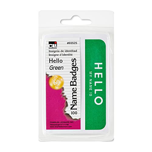 Charles Leonard Labels, Name Badge, Hello My Name Is, 3-3/8 x 2-1/4 Inch, Green, 100-Pack (93525) - Image 4