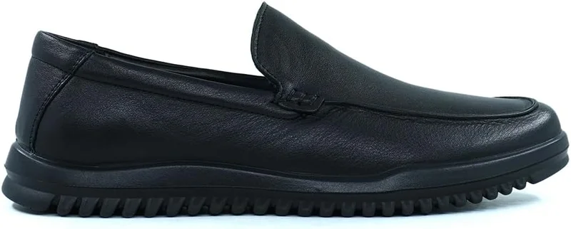 Cedro Black Leather Slip-On Shoes for Men