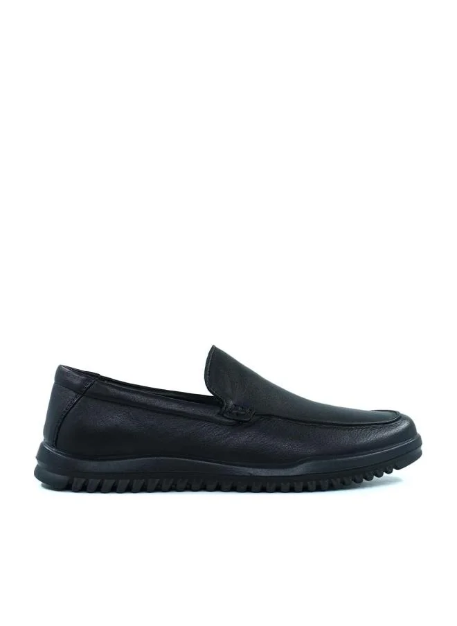 Cedro Black Leather Slip-On Shoes for Men